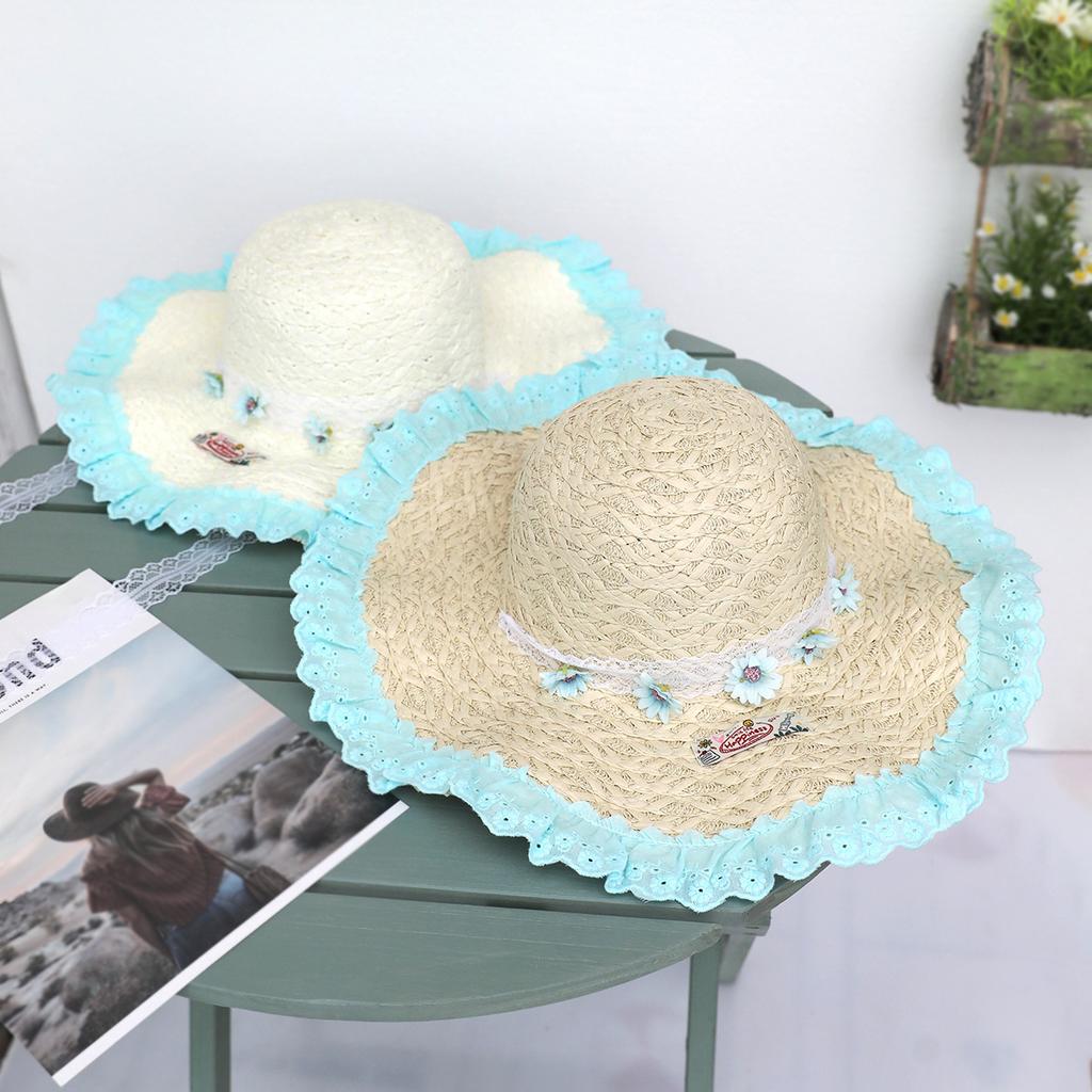 Lace woven label straw hat women's summer beach big brim sun hat vacation wind sun hat