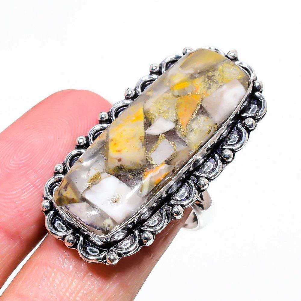 Натуральный камень Яшма Шмель 925 стерлинговое серебро Подарочное кольцо Размер 10 k1e89