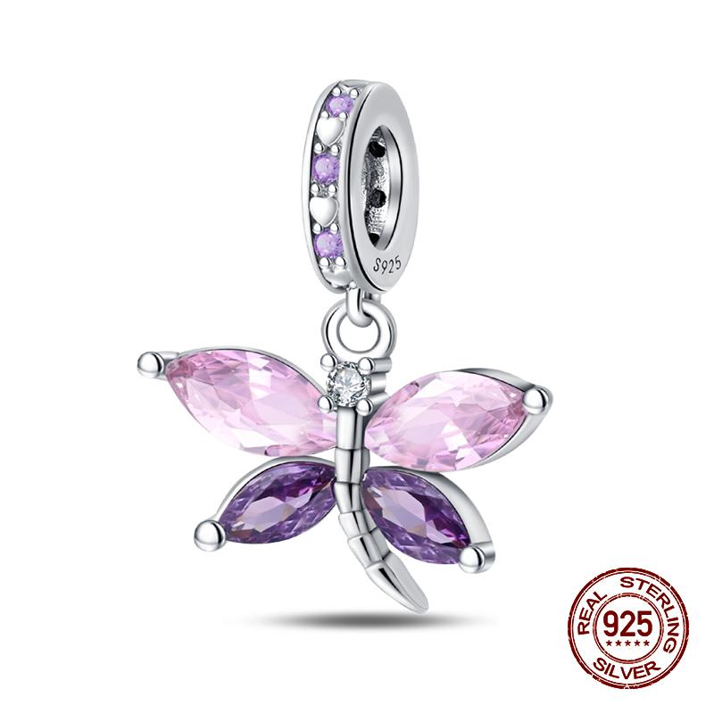 Новинка, 100% стерлингового серебра 925 пробы, цветы, драгоценные камни, подвески-бабочки, бусины, подходят для оригинального браслета 925 пробы, сделай сам, теплые украшения, подарок на день рождения