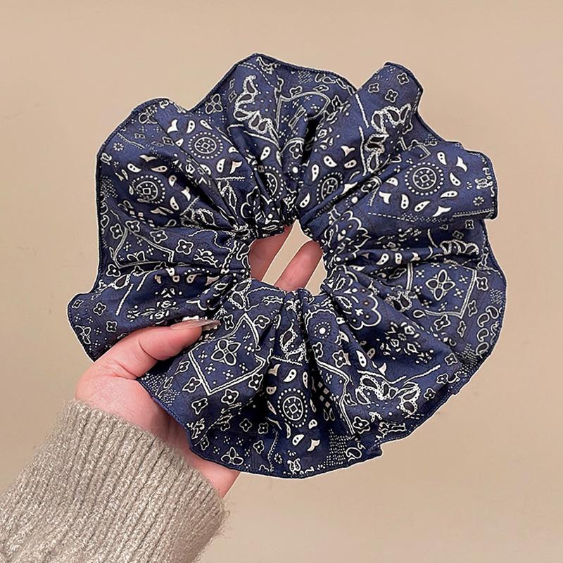 Fabric Retro Literary Printing Large Intestine Hair Band Fashionable Versatile Design Hair Rope Large Tied Hair Lazy Hair Accessories