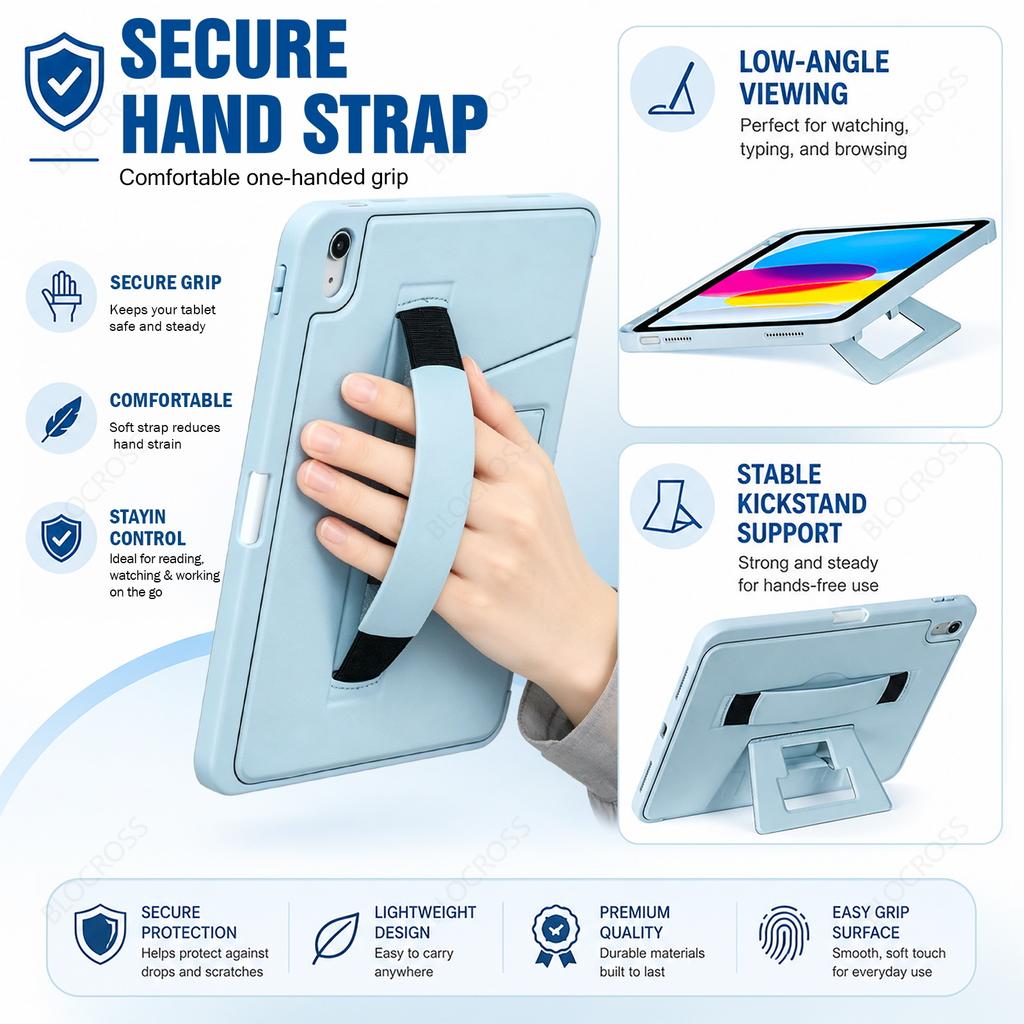 Чехол-подставка с ремешком на запястье для iPad 12-го A19 11-го A16 Pro 11 Air 4 5 10.9 Air 11 M2 M3 M4 10.2 7-го 8-го 9-го 9.7 5-го 6-го mini 6 7
