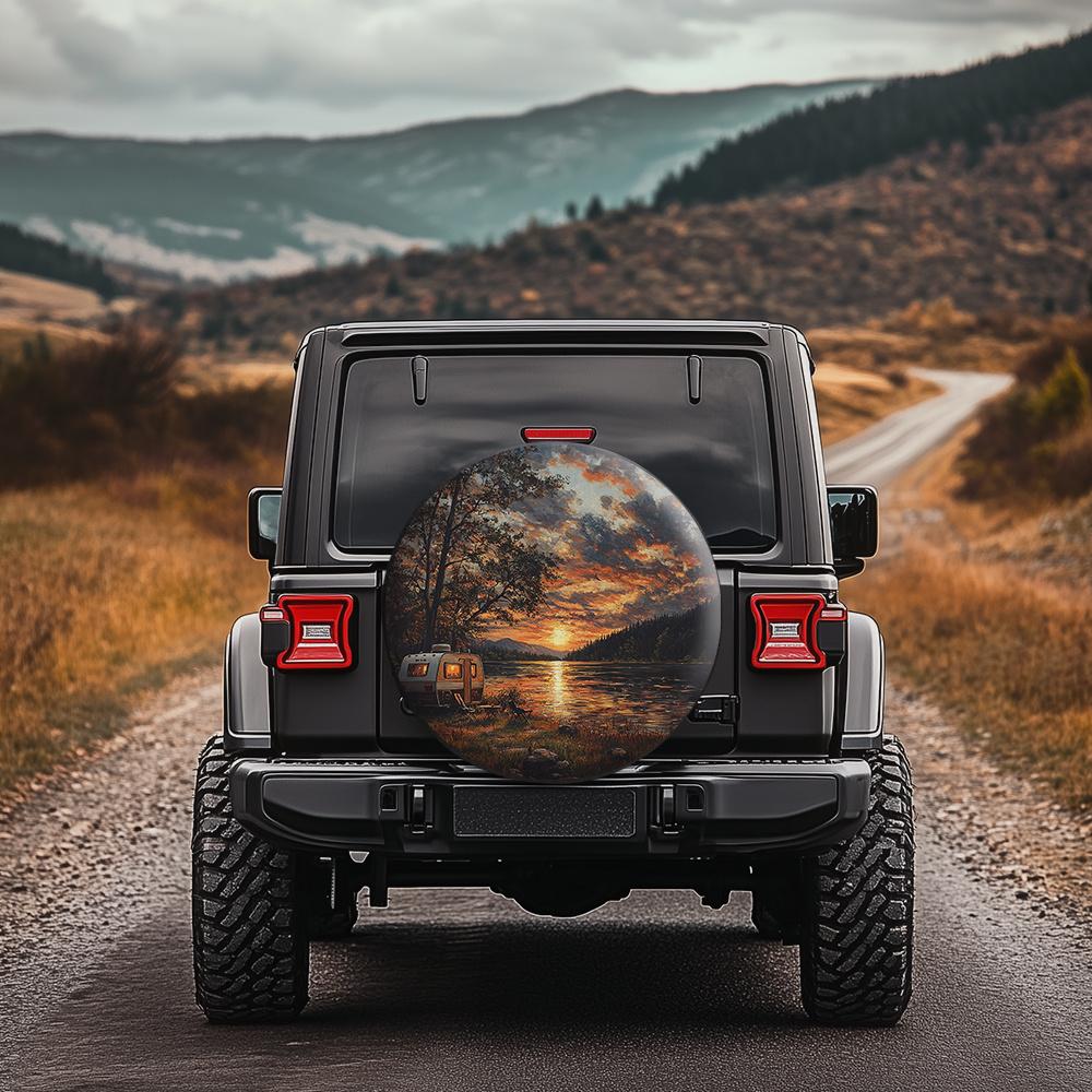Stunning Sunset Wilderness Wheel Cover For RVs & Trucks - Durable, Waterproof, Fits Most Vehicles, See Product Details For Appli