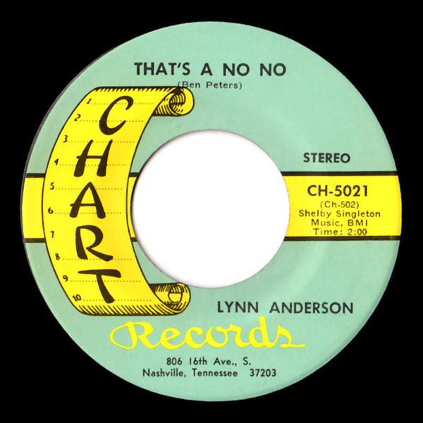 7-дюймовая пластинка LYNN ANDERSON Thats A No No CH5021 CHART 1969 US CountryFolk Б/у