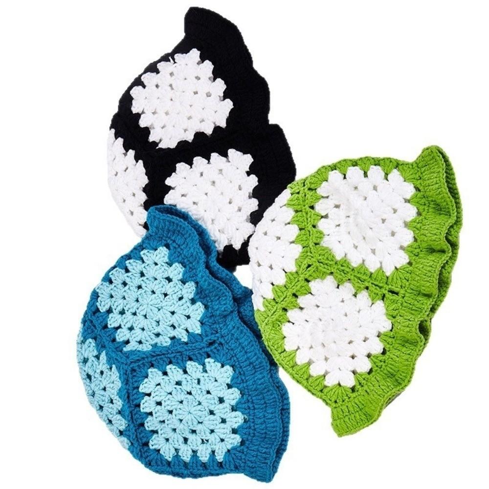 Sunflower Patterned Fisherman Hat Lotus Leaf Edge Handmade Knit Hat  Autumn Winter Outings