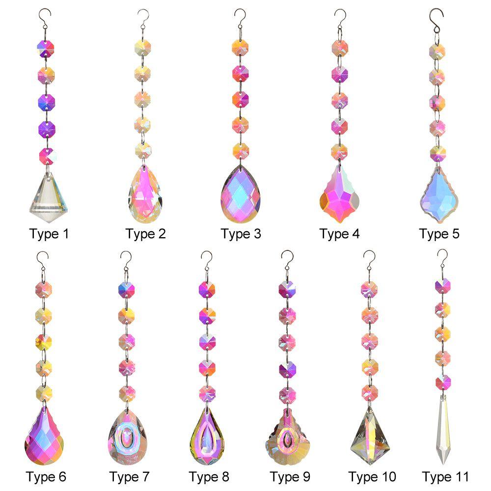 Ornaments Crystal Beads Pendant Chandelier Hanging Chain Diamond Prism Ball Rainbow Suncatcher
