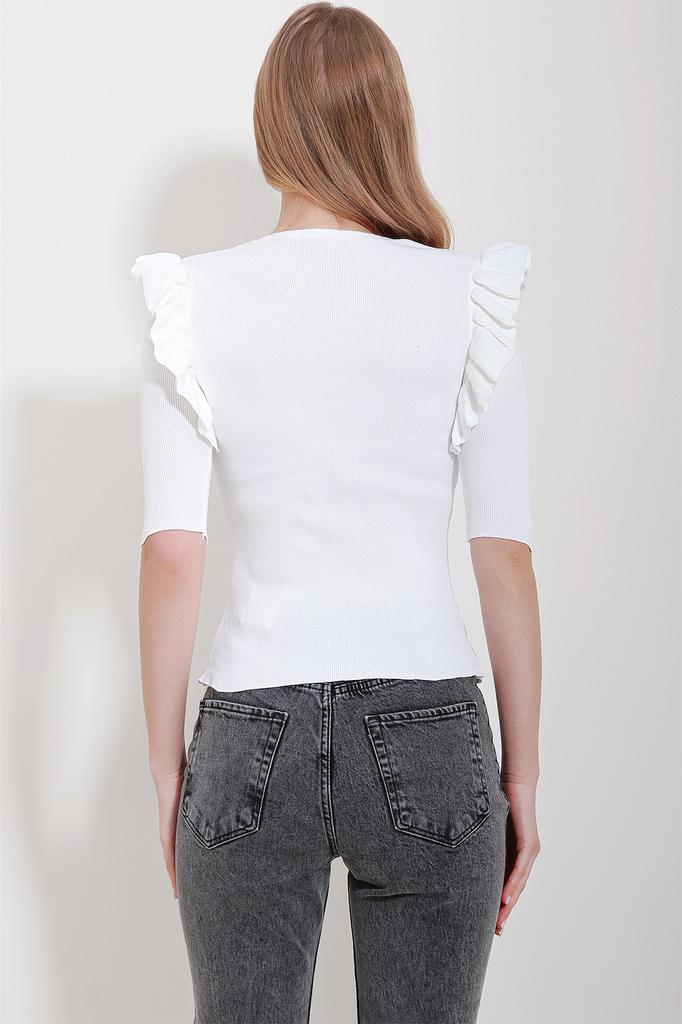 Women's Blouse New Season Fashion Black V-Neck Sleeves Ruffle Knitwear Blouse