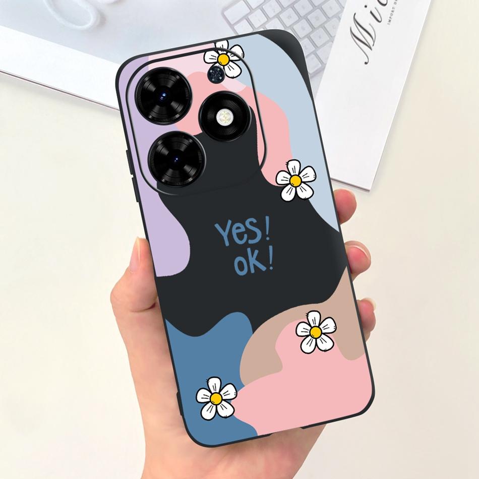 Чехол для Tecno Spark Go 2024 Милый Цветочный Узор Сердечки Конфетный Цвет Мягкий Силикон Тонкая Задняя Крышка Телефона Для Spark Go (2024) BG6