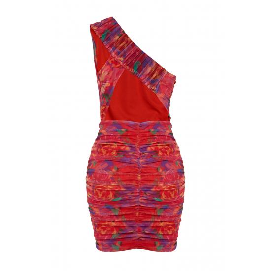 Multicolored Fitted Lined Knitted Floral Pattern Dress
