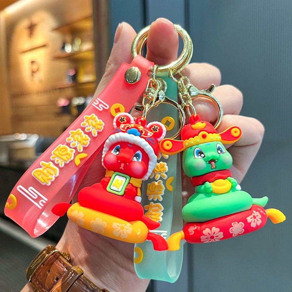 Танец льва 2025 Новогодний кулон Брелок в виде счастливой змеи Милый брелок-змея Украшение