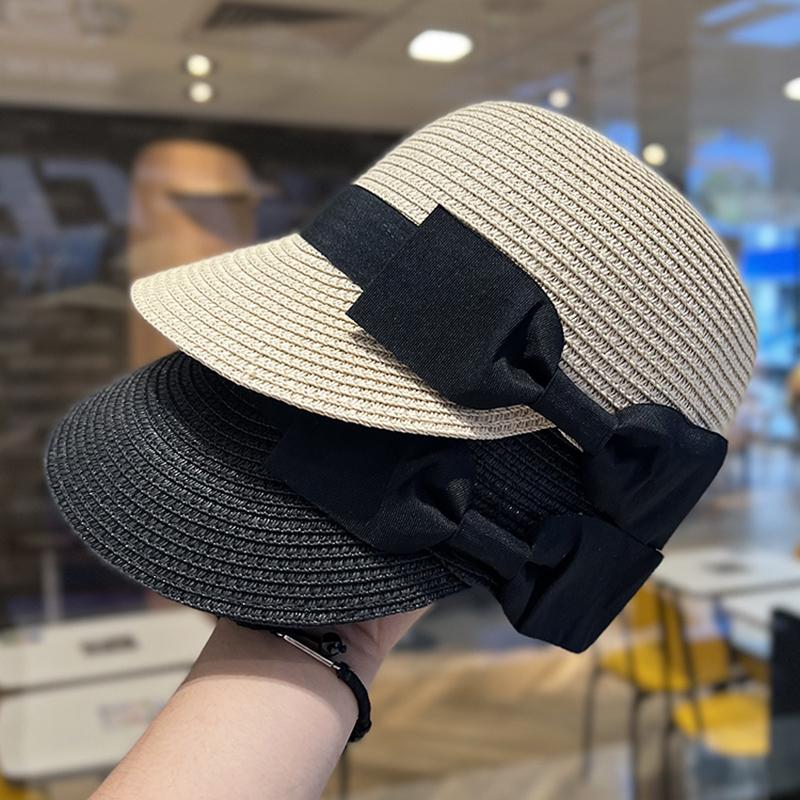 Face Small Age-reducing Bow Dome Straw Cap Women's Summer Woven Straw Hat Sun Protection Shade Equestrian Hat