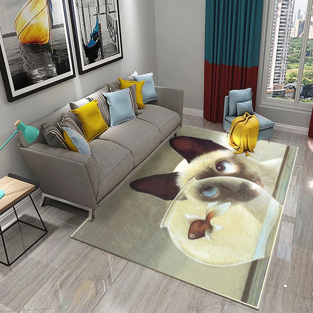Милый Кот Масляная Живопись Ковер Ванная Комната Современный Нескользящий Дверной Коврик Кухня Дом Гостиная Спальня Смешной Декор Котика Напольный Коврик