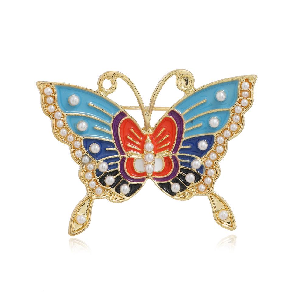 Vintage Pearl Enamel Butterfly Brooch for Cheongsam Hanfu