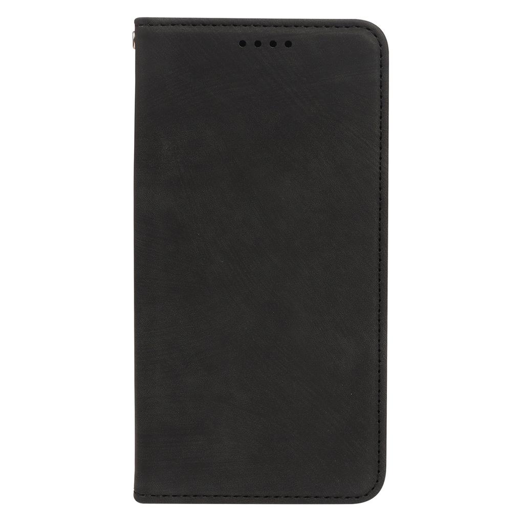 For iPhone 16 Case Strong Magnetic Leather Wallet Phone Cover with Striped Texture - Black