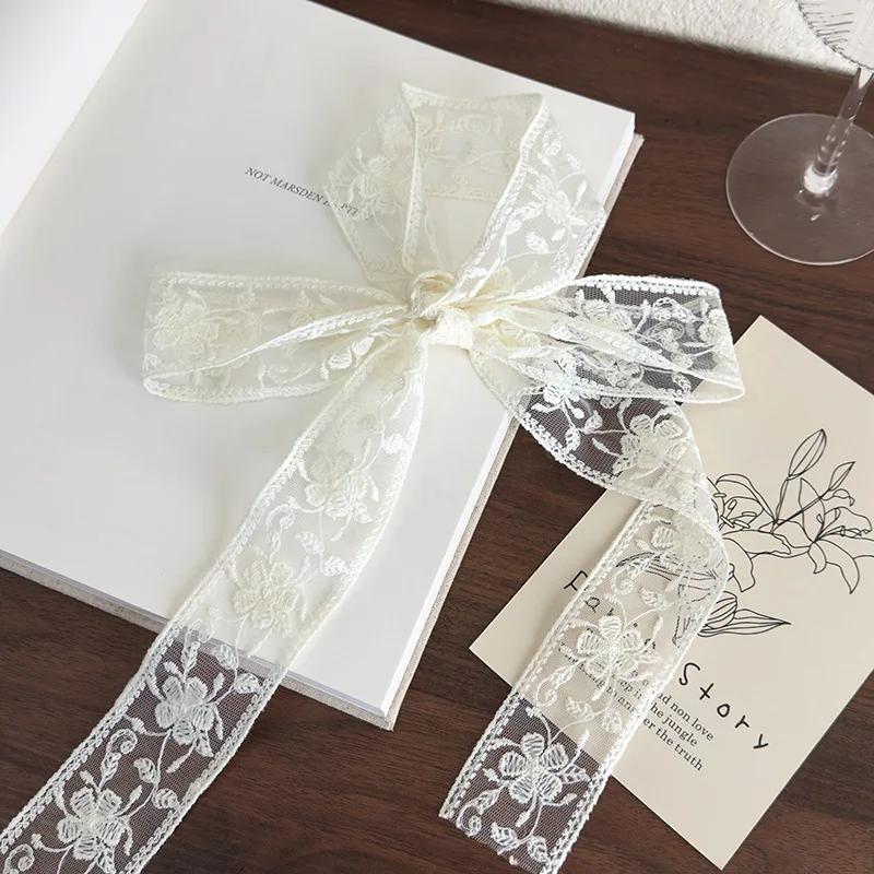 Retro Lace Long Strip Silk Scarf Headband Hair Ring Hair Rope Womans Tied Hair Turban Ribbon Lady Headdress Multifunctional Belt