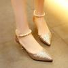 Fashion Comemore 2025 Spring and Summer New Fashion Women's Shoes Gold Sliver Pumps Pointed Toe High Heels Ankle Buckle Single Shoes