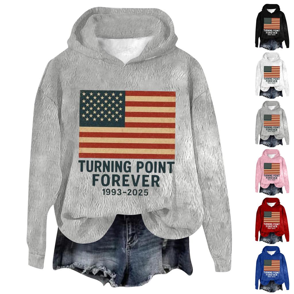 Women's Hooded Long Sleeve Printed Flannel Top Hooded Sweatshirt