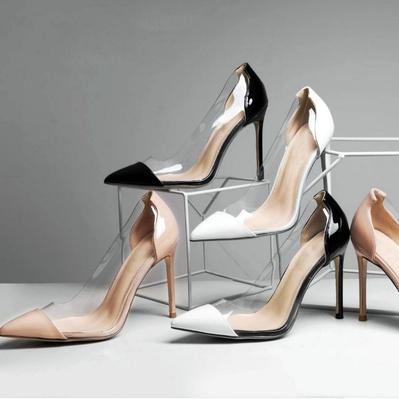 Модные женские туфли на высоком каблуке 2025 весна новый стиль острый носок тонкий каблук высококачественные прозрачные туфли-лодочки элегантная женская обувь