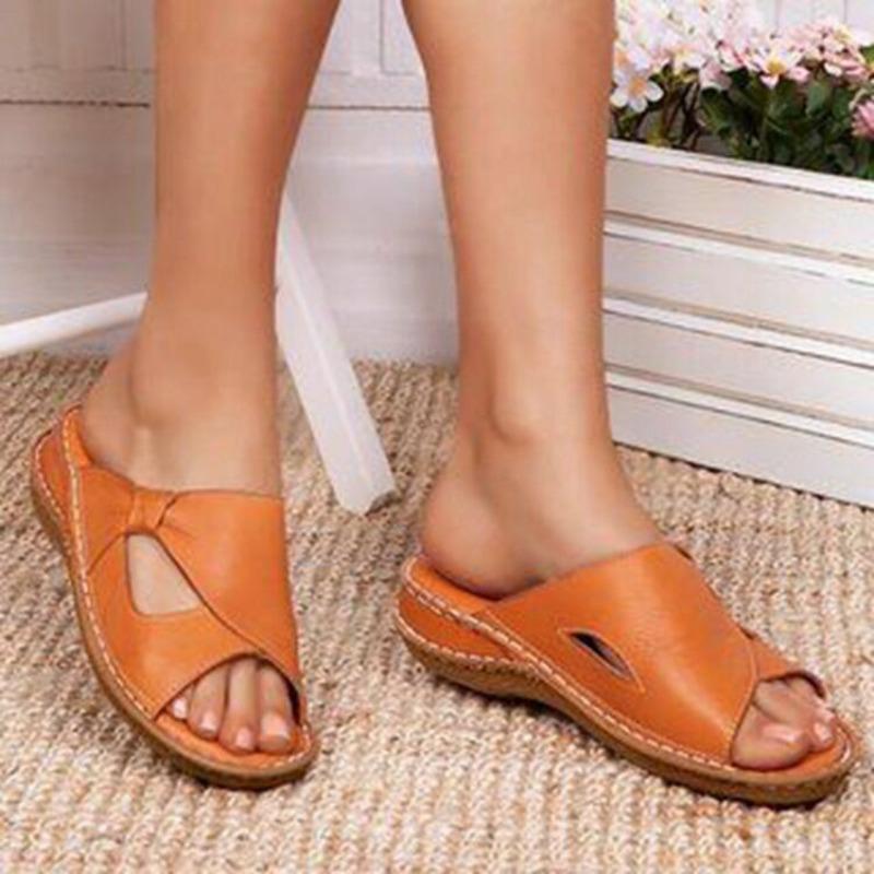 Large Size Flat-bottomed Slippers Summer New Hollow Fish Mouth Cool Slippers Wedge Heel One-word Slippers