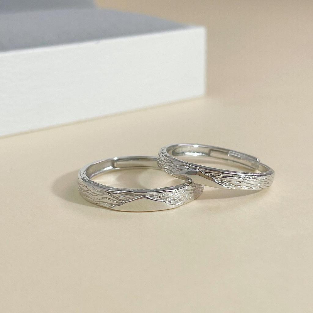 Tichya Sweet Etching Glacier Couple Rings - 999 Sterling Silver Open Design for Men and Women