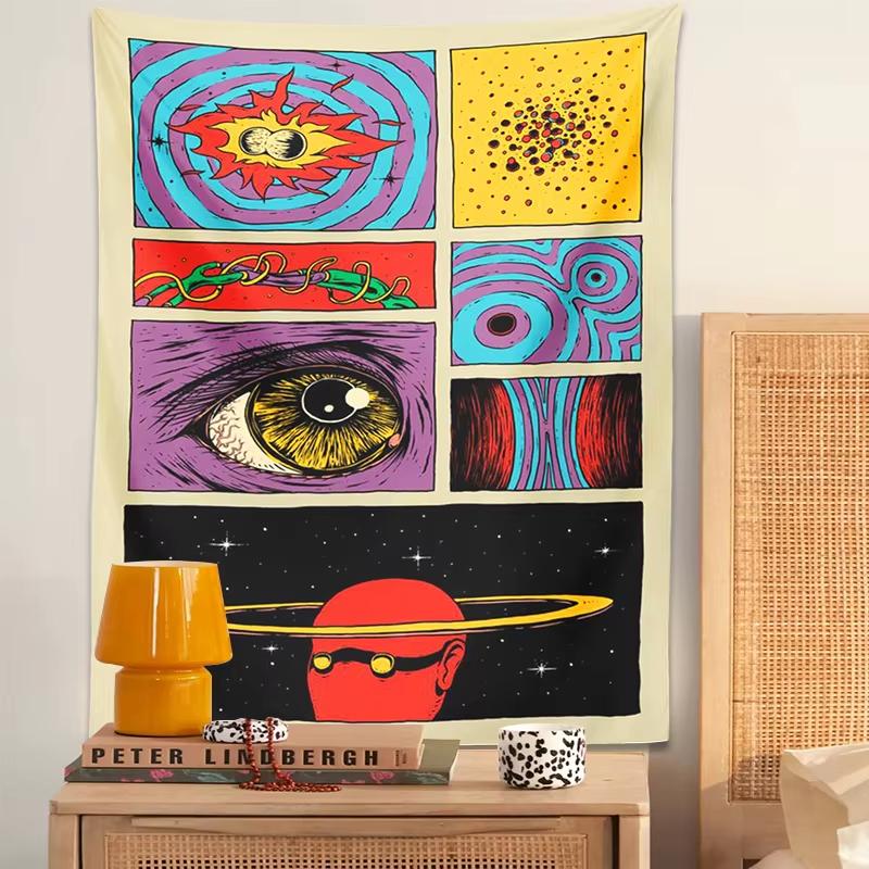 Psychedelic Collage Art Tapestry Retro Pop Universe Eye Wall Hanging for Bedroom Gaming Room Homestay Aesthetic Decor