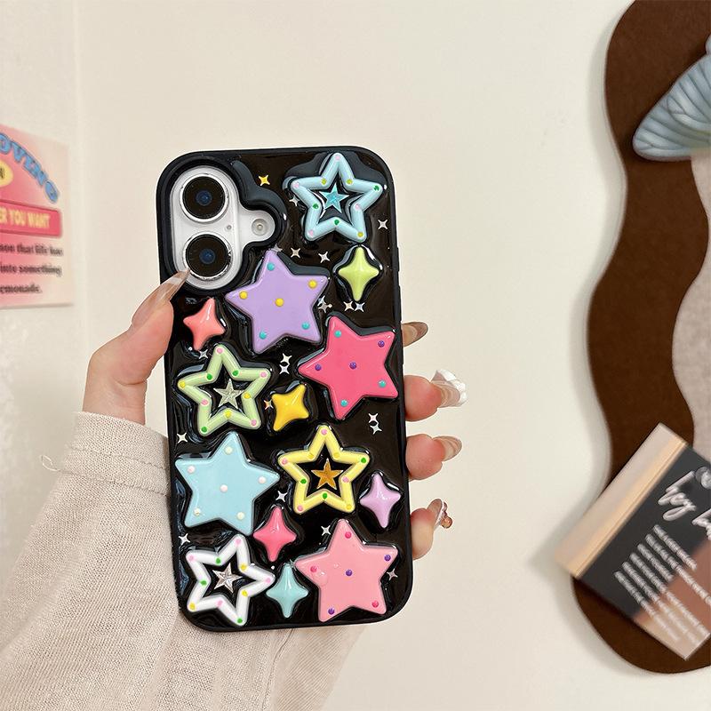 Дофаминовый цвет Звезда Трехмерный Чехол для мобильного телефона для Apple17promax для IPhone16 Противоударный Личность