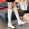 Cresfimix Botas Femininas Женские повседневные сапоги выше колена с круглым носком и увеличенной высотой, осенне-зимние, женские лакированные кожаные сапоги A678