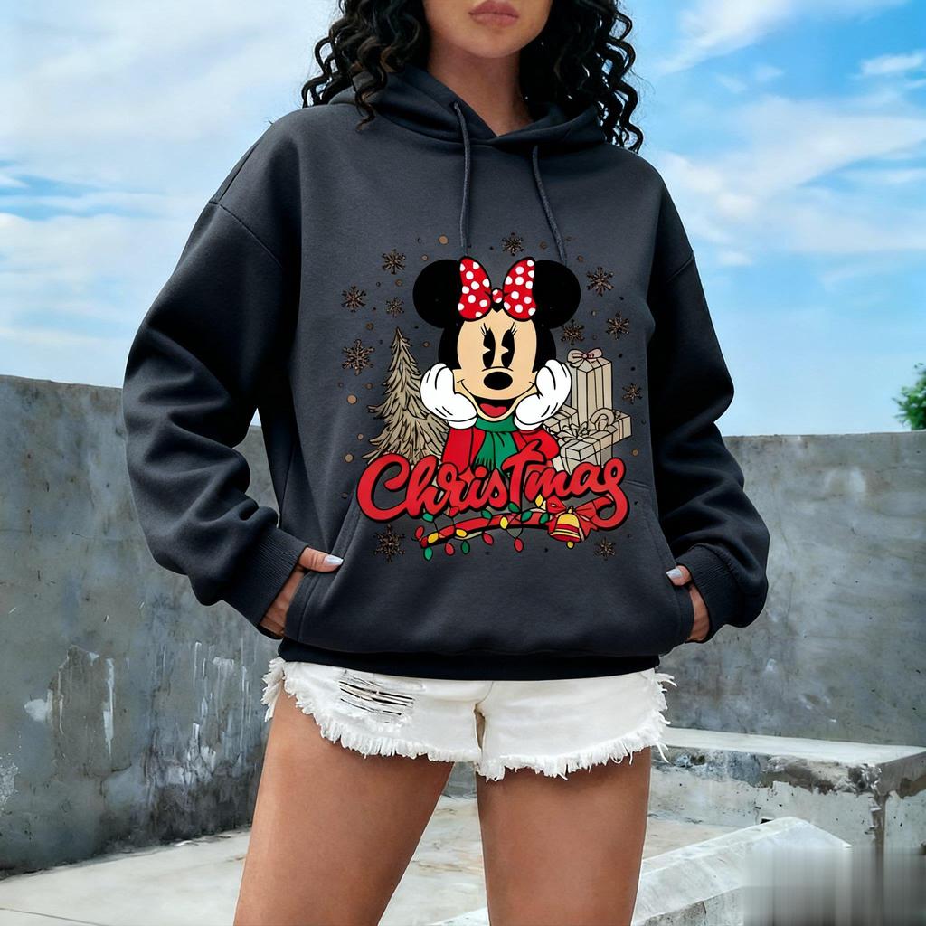 Винтажное худи оверсайз с Микки Маусом на Рождество для женщин и мужчин, смешной мультяшный пуловер с принтом, модные топы на весну и осень
