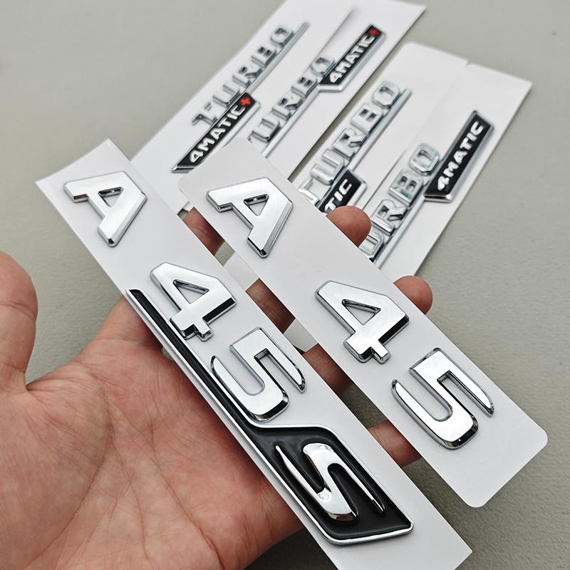 3D ABS Chrome Car Letters Logo A45 A45 S TURBO 4MATIC Stickers Rear Trunk Emblem Badge For Mercedes Benz AMG A45 A45S W177 W176 BC2
