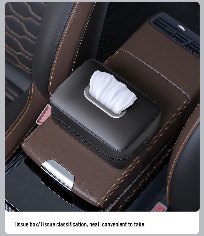 High-End Car Armrest Tissue Box - Hanging Storage for Napkins & Papers