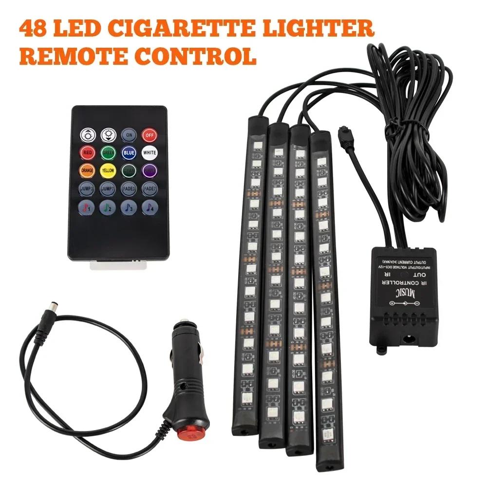 Автомобильная RGB-подсветка салона, светодиодные полосы под ноги с USB-зарядкой, автомобильные внутренние световые полосы, декоративная планка с управлением