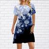 Women Casual Dress Summer Purple Peach Blossom Print Dresses For Women O-neck Short Sleeve Dress Plus Size
