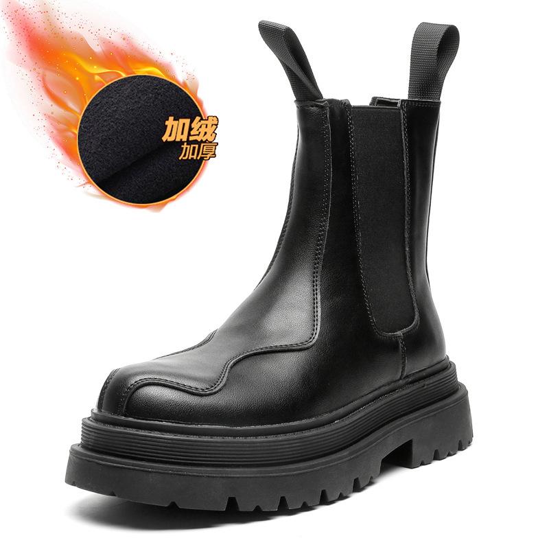 Черные сигаретные челси ботинки мужские британский прилив ins высокий верх платформа локомотив интернет-знаменитость ботинки мартин 44162-J