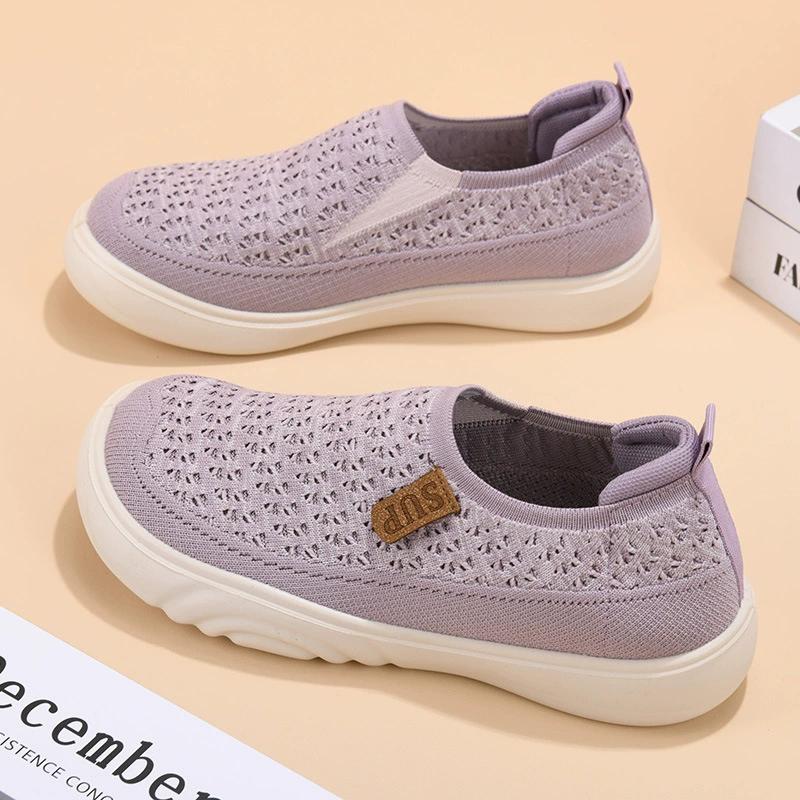 Женские дышащие трикотажные мокасины, удобные туфли для ходьбы без застежек с мягкой подошвой