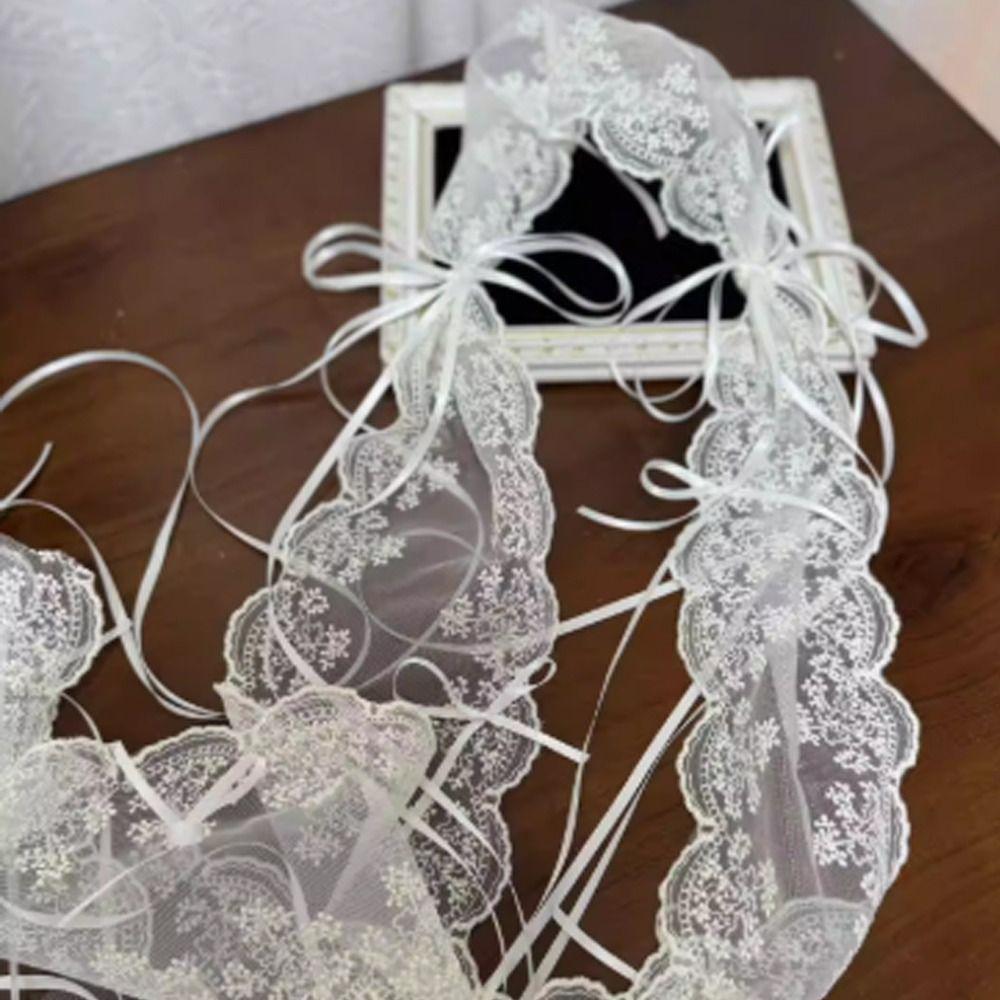 Retro Wedding Veil French Style Embroidered Bride Wedding Headwear Bride Lace Bow Long Headband