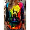 Women's Long Sleeve T-shirts Halloween Theme Black Cat Graphic Streetswear Polyester Tops Casual Pullover Women's Clothing
