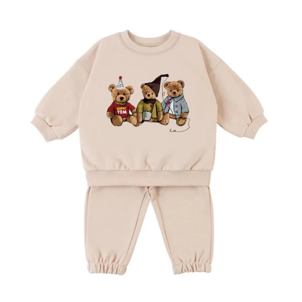 Warm Fleece Lined Baby Clothes Set Cute Round Neck Sweatshirt + Pant Kids Boy Girl Clothing