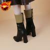 Цветовой блок Заостренный носок Женские полусапоги Элегантные на каблуке Кожаные женские ботинки до середины икры Осень Зима 2025 Новые Шикарные Ботинки