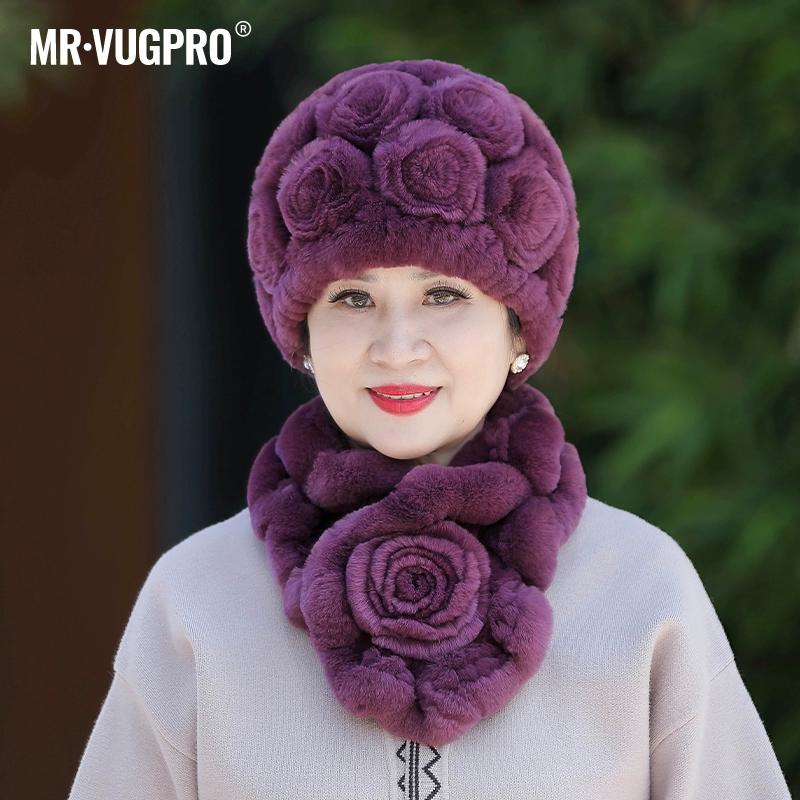 Вязаная шапка из меха кролика Рекс для женщин, зимняя, для пожилых бабушек, зимняя, утолщенная, теплая, для мам, для пожилых леди, меховая шапка