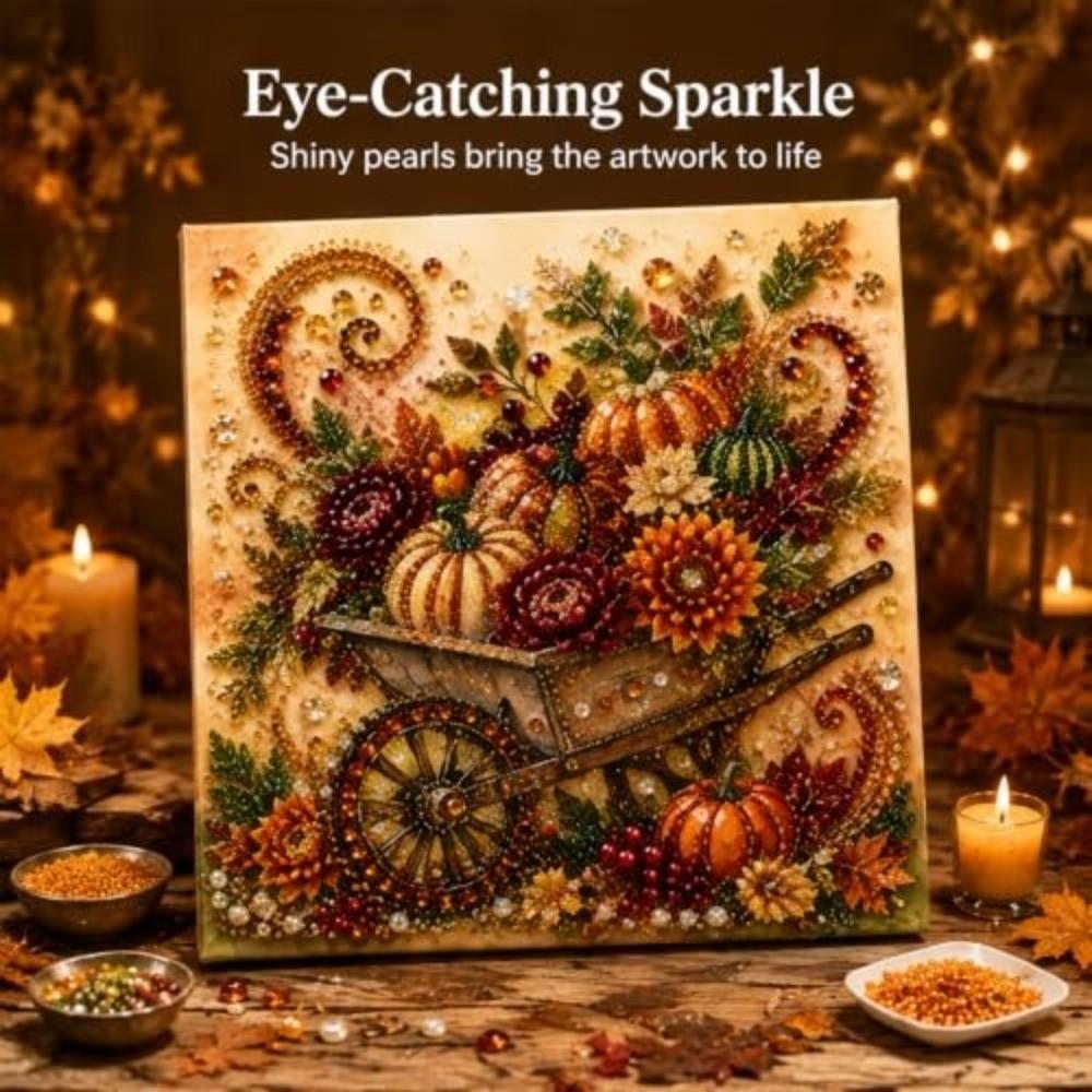 1 Set Creative Autumn Theme Pearl Painting Kit Sparkling Diamond Dot Picture Diamond Art Kit Diy Pearl Art Kit Thanksgiving Gift