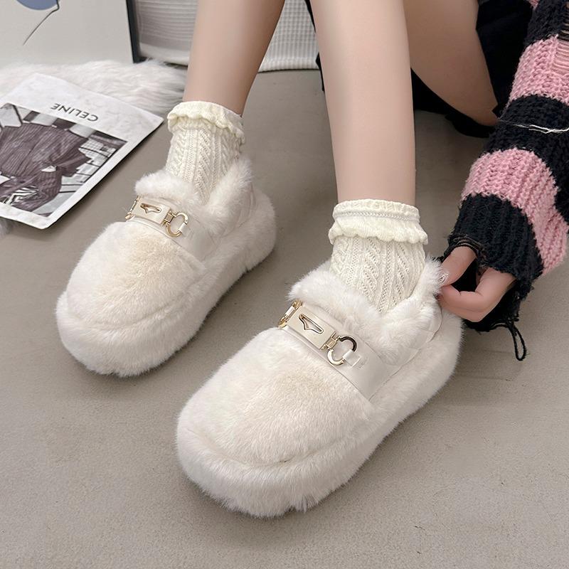 Женская обувь на платформе из меха и хлопка, зимние мокасины на плоской подошве, зимние теплые плюшевые туфли на высоком каблуке, тренд 2025 года, новые повседневные прогулочные ботинки для женщин