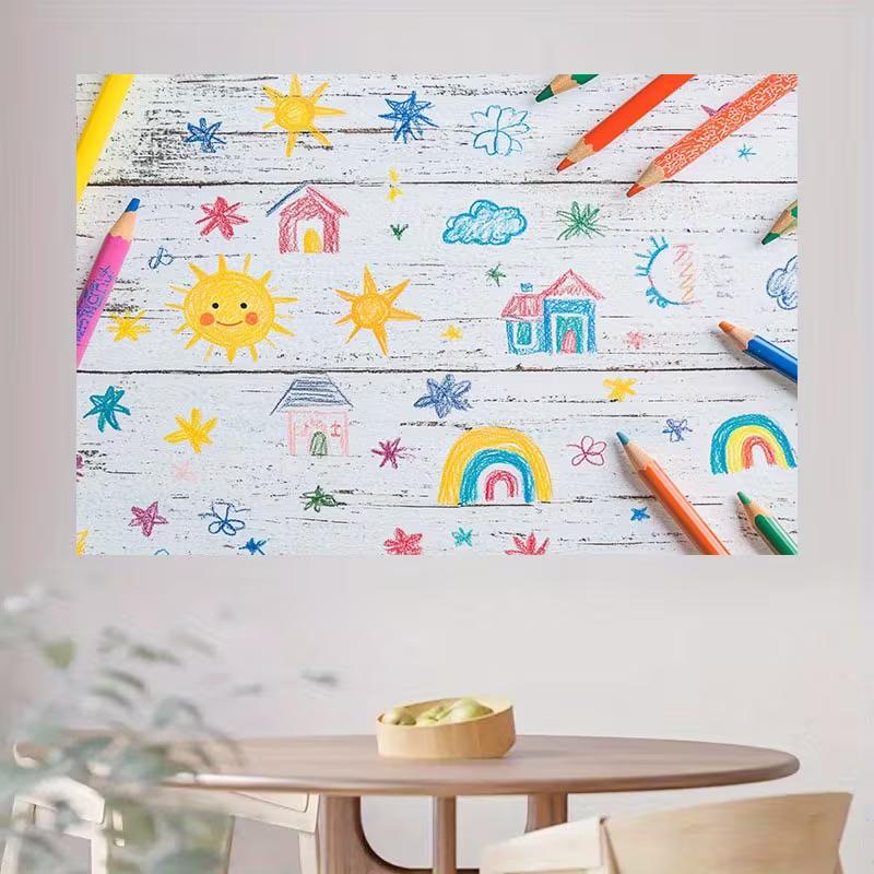2D Playful Hand Drawn Rainbow & Sun Tapestry for Bedroom