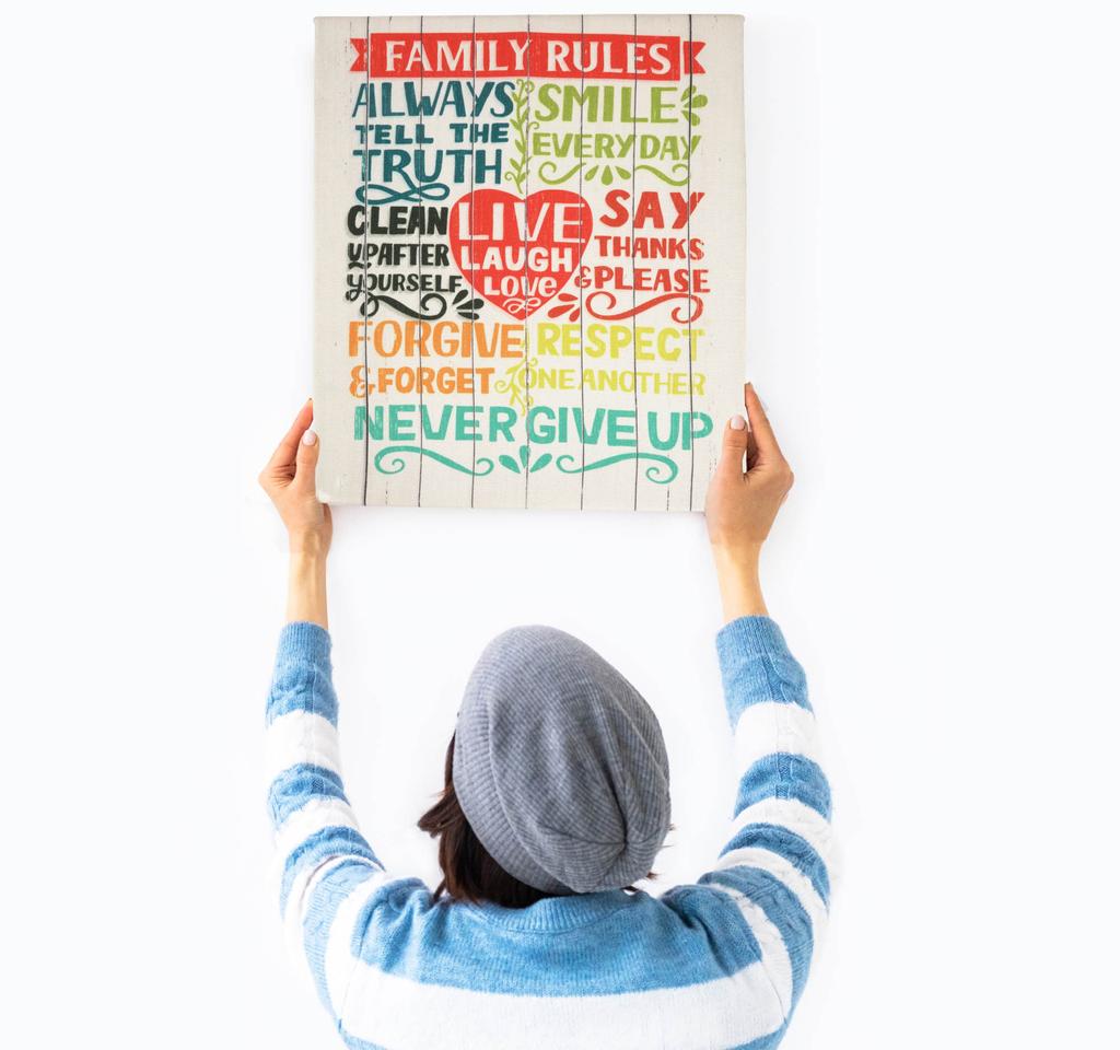 Inkdotpot Натяжной холст с цитатами Декор для стен, Семейные правила Декор для стен - 12x15 деревенский настенный знак