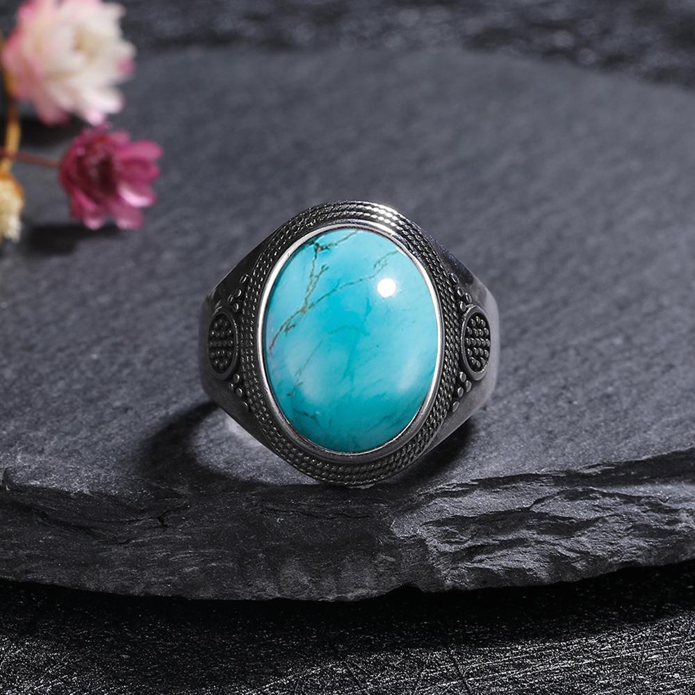 Серебряные Кольца Большие Натуральные 10x14MM Кольцо с Черным Агатом для Женщин Мужчин Серебряные Вечерние Украшения Бычий Глаз Бирюза Лазурит