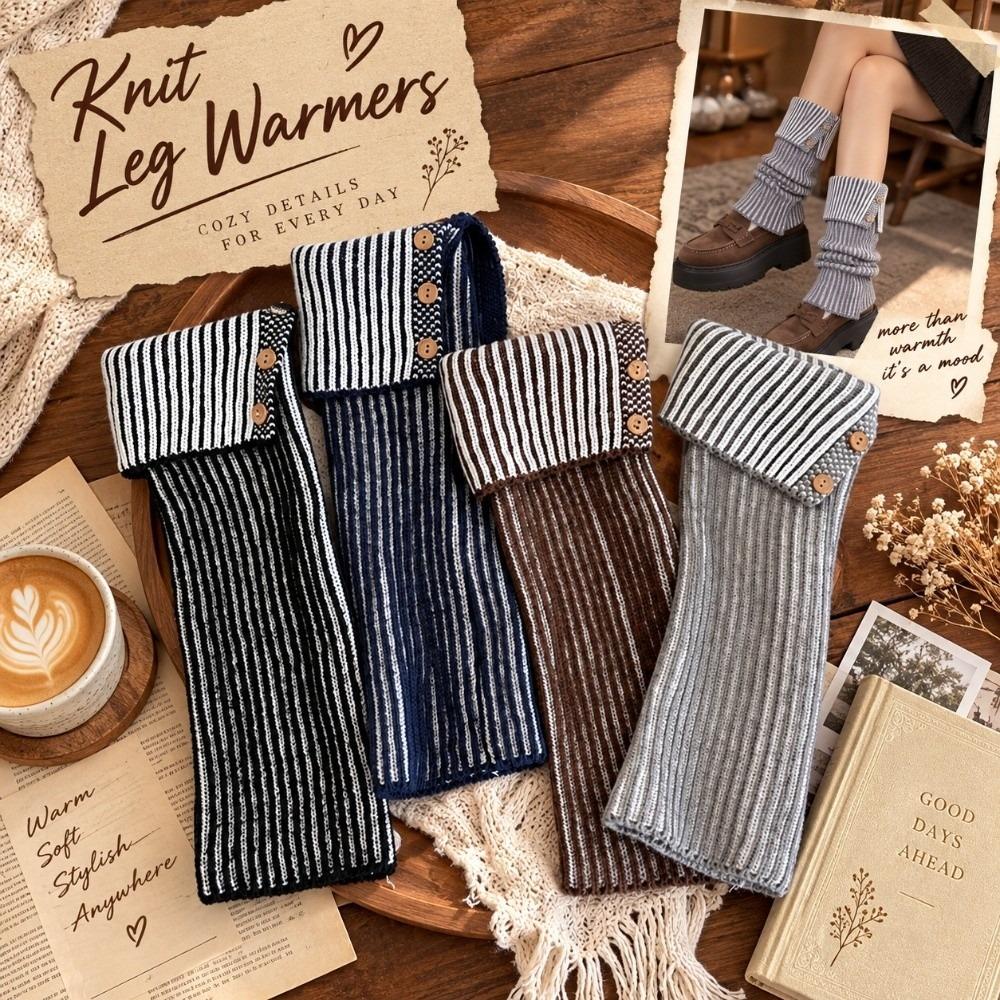 1 Pairr Vertical Striped Cuffed Leg Warmer Thickened Knit Knit Leg Sleeve Autumn Winter Wear