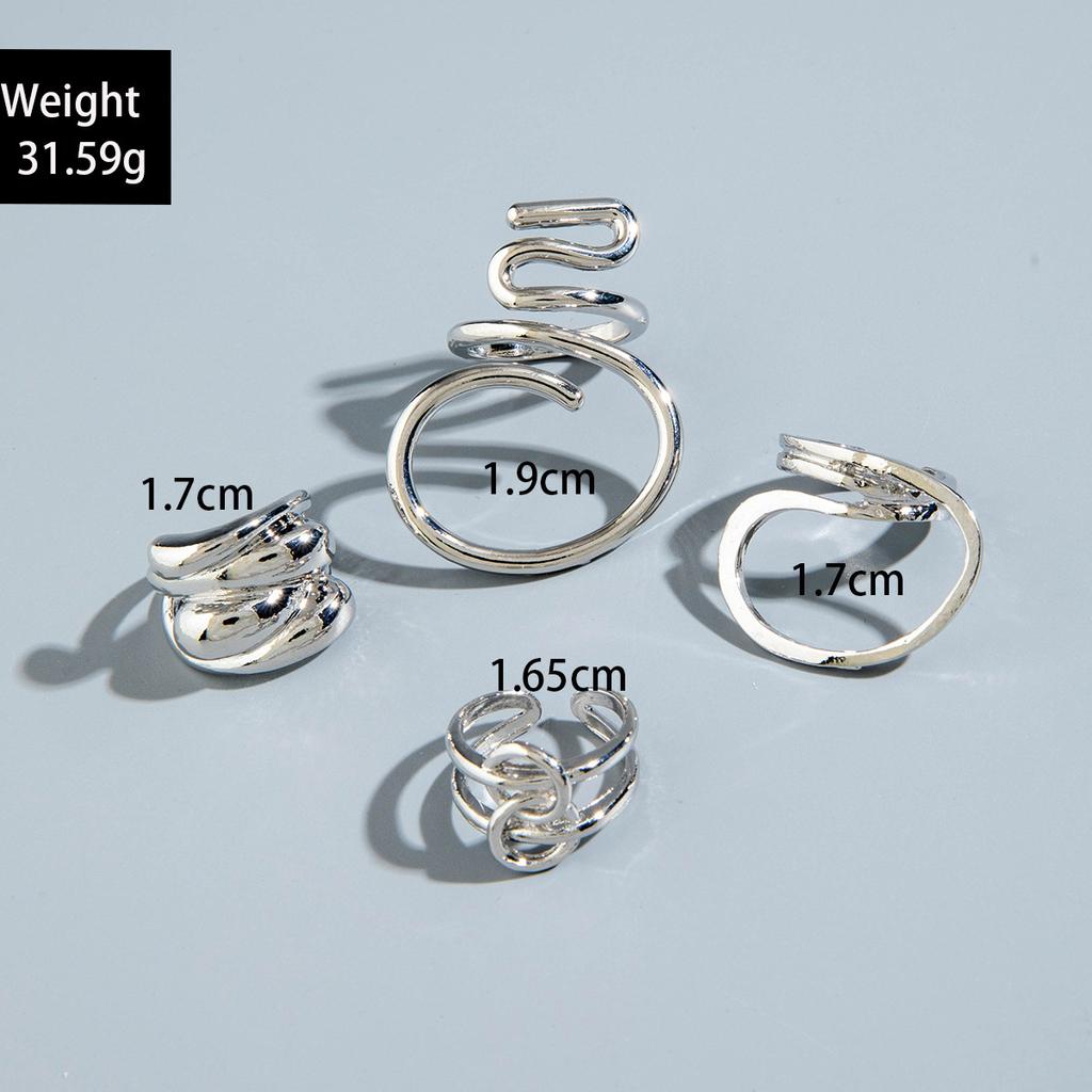 European and American Style Geometric Irregular Fashion Ring Set, Personalized Design, Imitation Pearl Layered Ring Ring