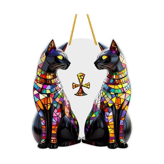 Black Cat Sun Catcher 2D Acrylic Hanging Decoration Stained Glass Style Multicolor Cat Decoration for Room Window Balcony