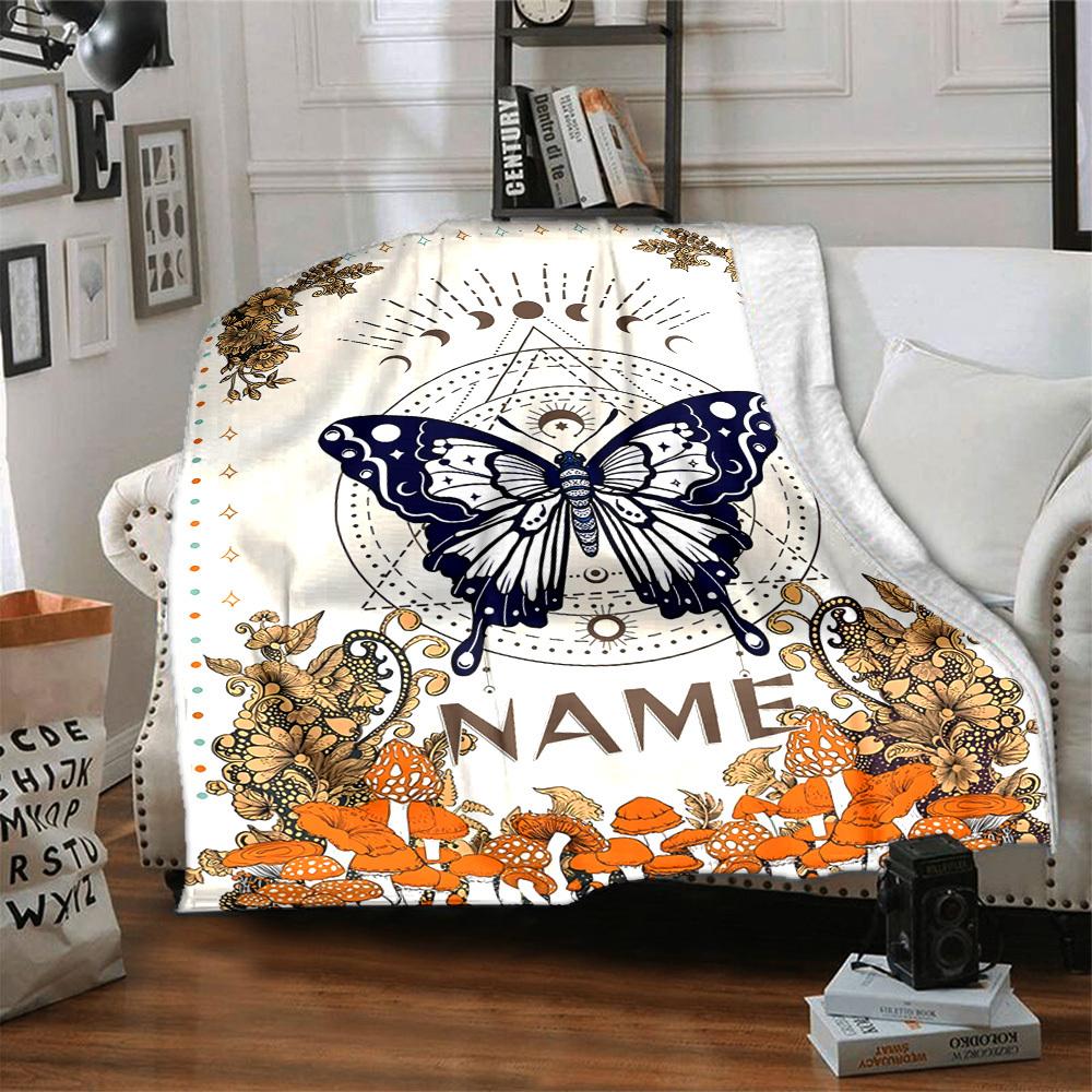 Mystic Butterfly Floral Magic Gift Personalized Blanket Personalized Name Durable Comfort For Sofa Couch Office Bed Picnics Allseason Use Digital