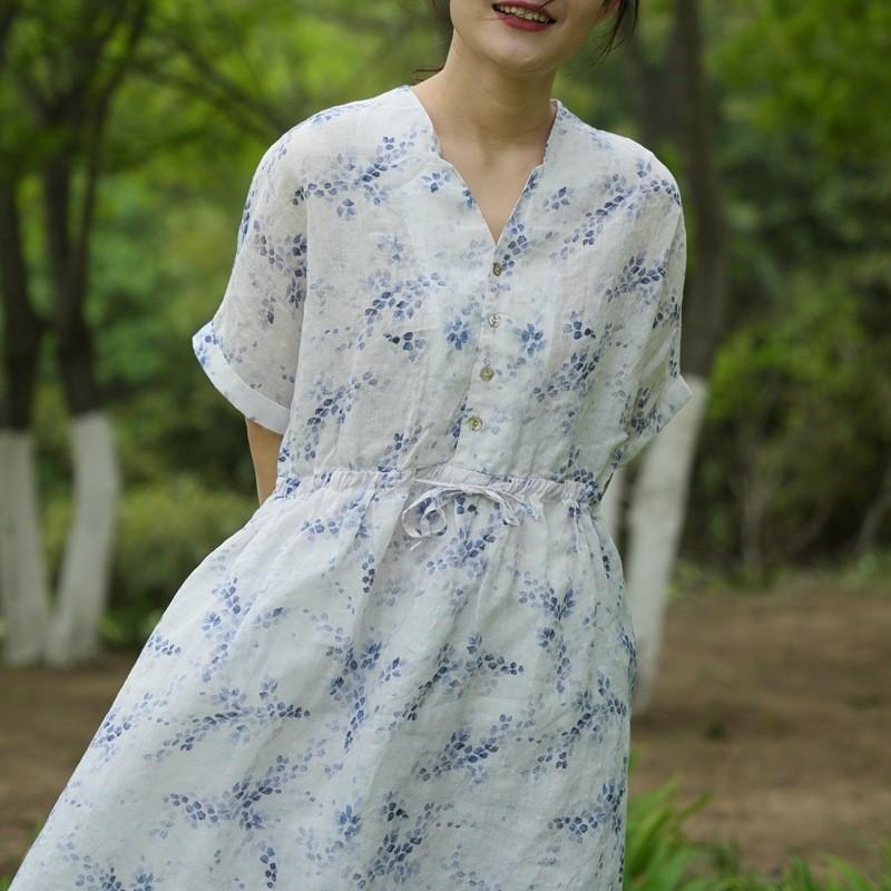 Johnature Женское весеннее модное винтажное платье с короткими рукавами и принтом в китайском стиле, повседневное стринговое платье с v-образным вырезом