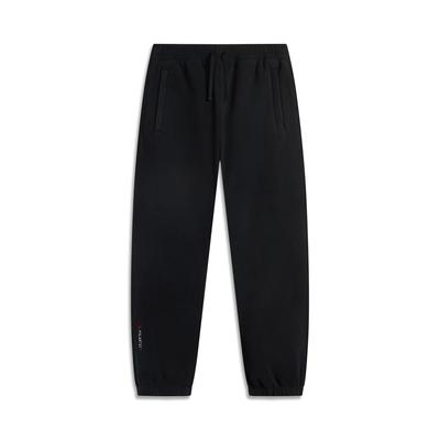 Штаны мужские спортивные Li Ning Running Series, однотонные, со средней посадкой, на шнурке, с манжетами, удобные, дышащие, трикотажные, черные AKLUA53-1