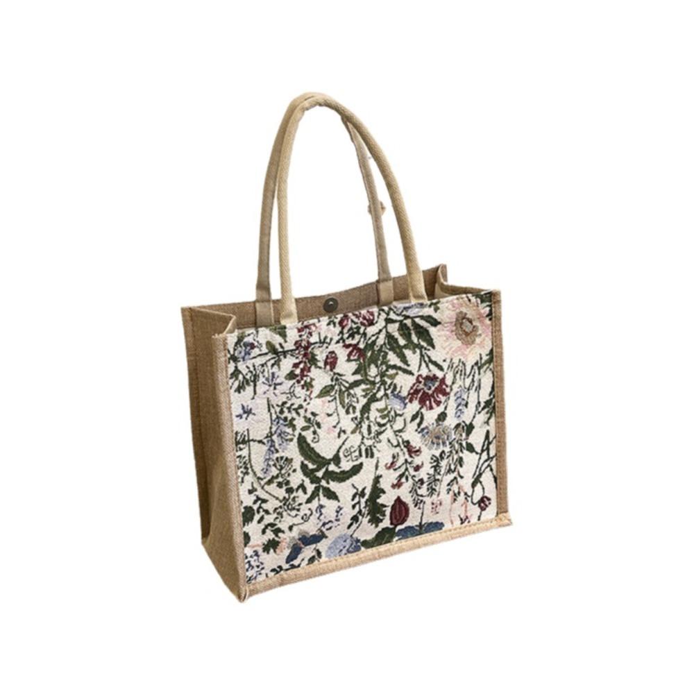 Large Capacity Floral Pattern Shoulder Bag Flower Geometric Cloth Bag Ethnic Style Handbag Girls